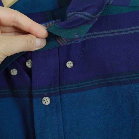 Pendleton Large Button Down Shirt USA Wool Stripe Blue 90s Normcore Dad Heritage - Picture 3 of 6